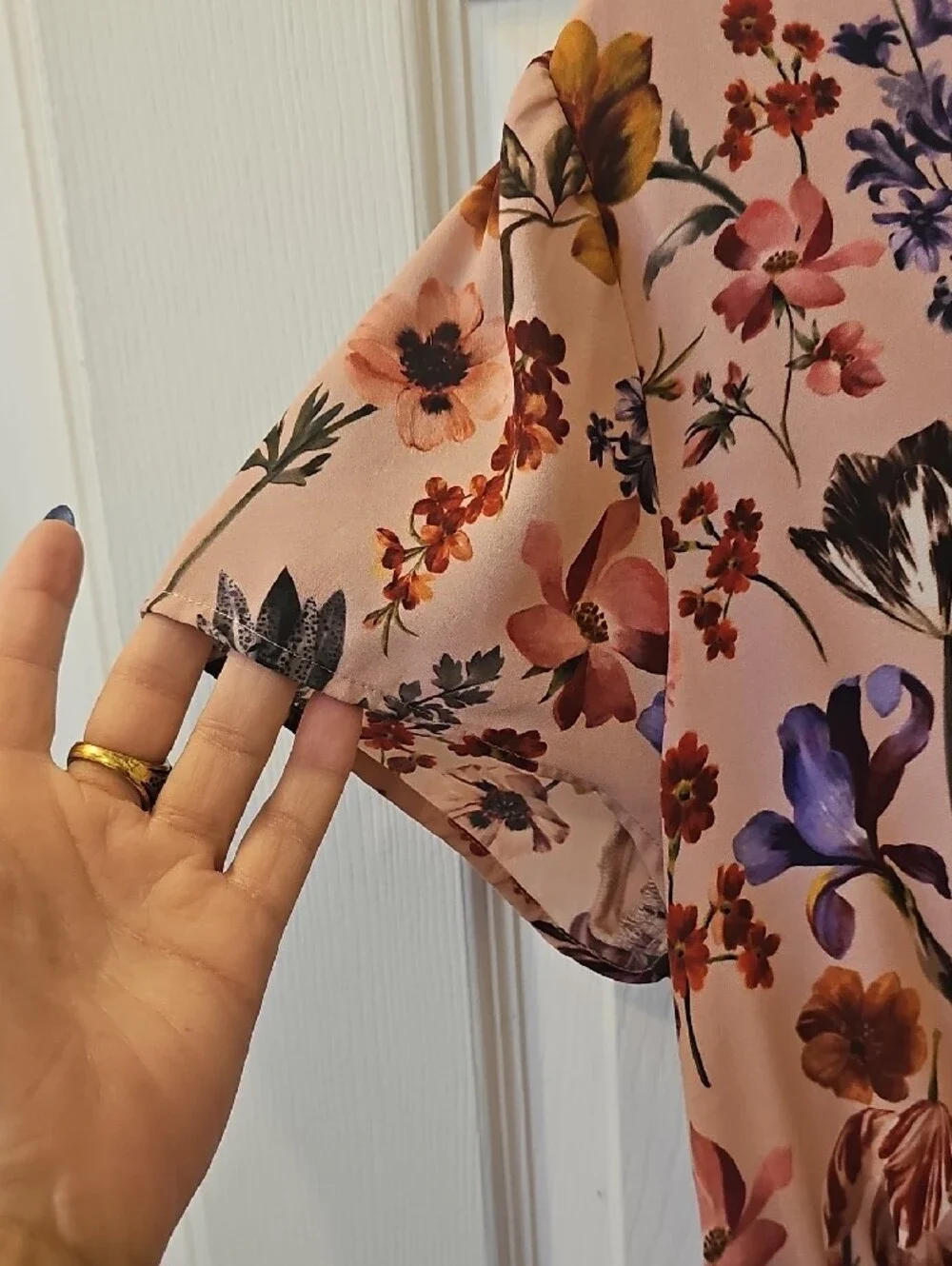 J. Crew Blush Floral Dress with Navy and Mustard Accents